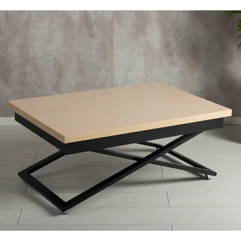 Konferenční stolek Rozkládací konferenční stolek s výškovým nastavením, moderní loft styl, světle dubová barva, 91/60-120/42-76 cm