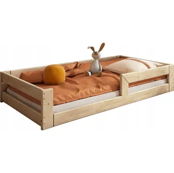 Dětská postel Dětská dřevěná postel nízká podlahová 90x200 cm se zábranou