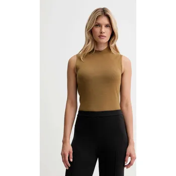 Dámská vesta Vesta Calvin Klein dámská, hnědá barva, s pologolfem, LV044D316G 82X, vel. S