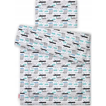 Povlečení Sada povlečení pro děti s výplní 135x100 cm - autíčka šedo-tyrkysová