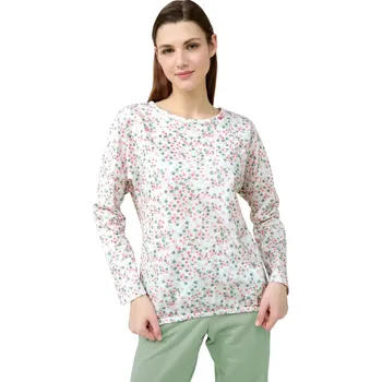 Dámské pyžamo Dámské bavlněné pyžamo s květinovým vzorem a jednobarevnými kalhotami Vamp 23252 green frosty velikost XL