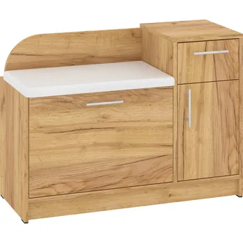 Botník Botník B-03 se sedákem Barva: dub tacho, Materiál: koženka - bílá