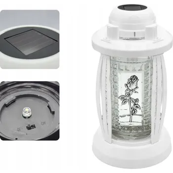 Svíčka HŘBITOVNÍ SVÍČKA BÍLÁ S RŮŽÍ SOLÁRNÍ SVÍTILNY SOLÁRNÍ