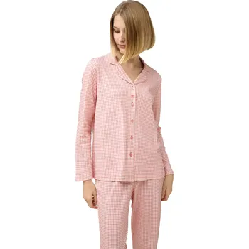 Dámské pyžamo Dámské elegantní bavlněné pyžamo s knoflíky Vamp 23314 pink tan velikost S