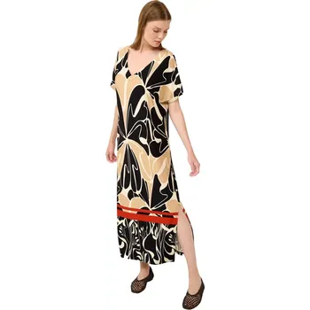 Dámské šaty Viskózový kaftan s abstraktním květinovým potiskem Vamp 22479 black velikost L