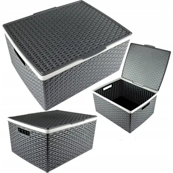 Úložný box Organizér Box s víkem Ratan Šedý Prostorný