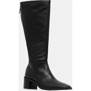 Dámské kozačky Kožené kozačky Calvin Klein BLOCK HEEL KNEE BOOT LTH dámské, černá barva, na podpatku, HW0HW02812 99X, EUR 36