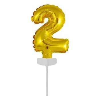 Balónek Fóliový balónek zlatý mini - zápich do dortu číslo 2 - Amscan