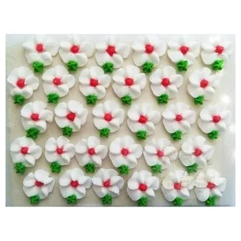 Jedlá dekorace na dort Cukrové květy bílé sčerveným středem na platíčku 30ks - Fagos
