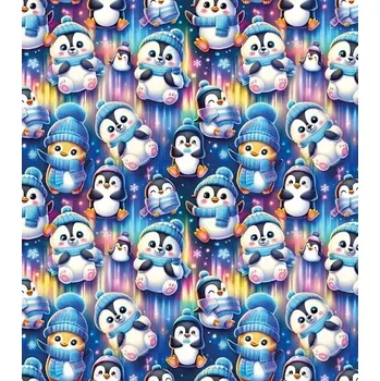 Softshell pružný tučňáci modrá metráž