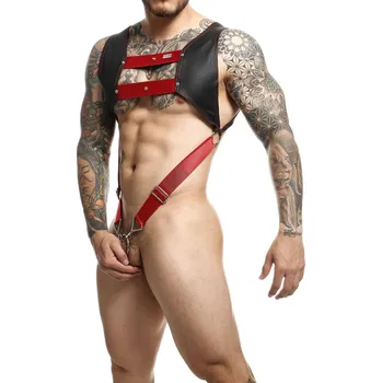Pánské erotické prádlo MOB Eroticwear Dngeon Top Cockring Harness - Red - O/S