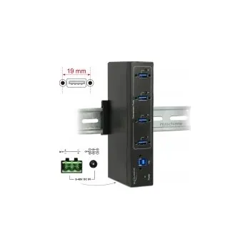 USB hub Delock Externí průmyslový Hub 4 x USB 3.0 Typ-A s ochranou 15 kV ESD