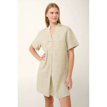 Dámské šaty Pruhované letní šaty Vamp s výstřihem do V 22857 green oil velikost S