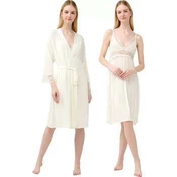 Dámské noční prádlo Dámský elegantní svatební set z mikromodalu Vamp 23125 cream velikost XL