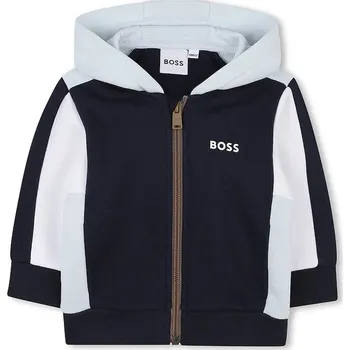 Kojenecká mikina BOSS tmavomodrá barva, s kapucí, vzorovaná, J52447 J52447.74.81 59X, vel. 74