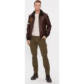 Pánská casual bunda Aeronautica Militare Kožená bunda 232PN933PL147 Hnědá Regular Fit 56