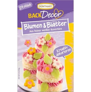 Cukrovinka Květy a listy z bílé čokolády 24ks - Gunthart