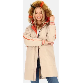 Béžová dámská zimní prošívaná bunda s ozdobnými pruhy BLH 91C0819 F - Beige Velikost: S