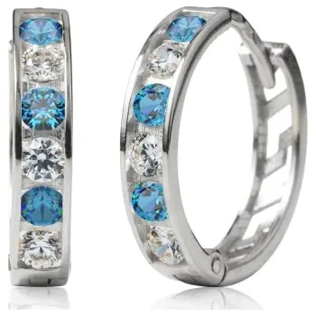 Náušnice Couple, Kruhové náušnice Elaxi, bílé zlato s modrými zirkony, 585-66-3-0380.1B00.0.14.112.61
