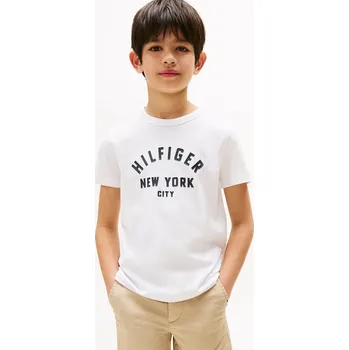 Chlapecké tričko Dětské bavlněné tričko Tommy Hilfiger bílá barva, s potiskem, KB0KB09800 KB0KB09800.9BYA 00X, vel. 176