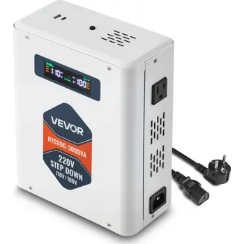 Měnič napětí VEVOR Snižující měnič napětí, 3000VA, Vysoce výkonný měnič napětí, transformátor 220V na 110V, se 2 americkými zásuvkami, USB výstup, LCD displej, teplotní ochrana, pro spotřebiče 110V