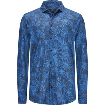 Pánská košile Velké Velikosti - Ragman - Weißes Strickhemd mit Blätter-Print [https://www.example.com](https://www.example.com) Měkká pletená košile s potiskem listů Bílá pletená košile s potiskem listů [https://www.example.com](h - 4XL - Námořnická Modrá