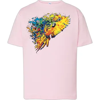 detske-levne-bavlnene-tricko-potisk-zluty-papousek Barva: Pink - růžová, Dětská bavlněná trička JHK: M