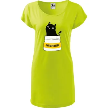 Dámské tričko DOBRÝ TRIKO Dámské tričko/šaty s kočkou ANTIDEPRESIVA Velikost: 2XL, Barva: Limetková