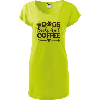 DOBRÝ TRIKO Dámské tričko/šaty Psi knihy a káva Velikost: 2XL, Barva: Limetková