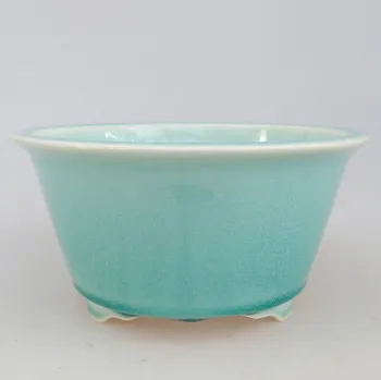 Květináč Keramická bonsai miska 16 x 16 x 8,5 cm zelená