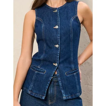 Dámská vesta Sinsay - Džínová vesta - námořnická modrá - 803FI-95J - 803FI-95J-XL