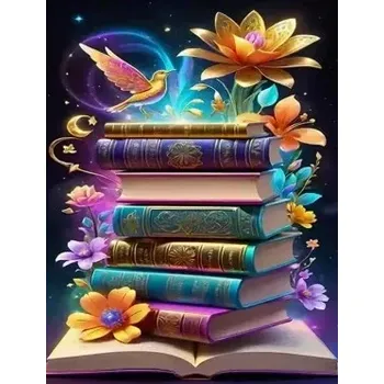 Diamantové malování Diamantové malování/Homfun - Knihy s barevnými květy + třpytivé kamínky