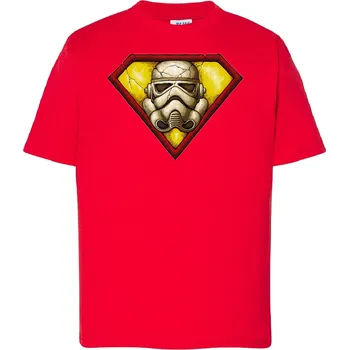Chlapecké tričko detske-levne-bavlnene-tricko-potisk-superman-stormtrooper Barva: Red - červená, Dětská bavlněná trička JHK: M