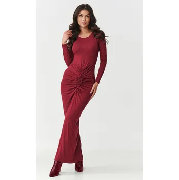 Dámské šaty Přiléhavé maxi šaty s řasením v pase M898 Barva: Bordová, Velikost: L