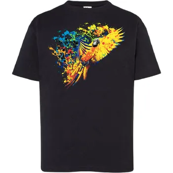 detske-levne-bavlnene-tricko-potisk-zluty-papousek Barva: Black -černá, Dětská bavlněná trička JHK: M