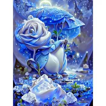 Diamantové malování Diamantové malování/Homfun - Modrá magická růže + třpytivé kamínky