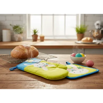 Chňapka Kuchyňský SET rukavice/chňapka SWEET EASTER zelená 18x30 cm/20X20 cm , 100% bavlna