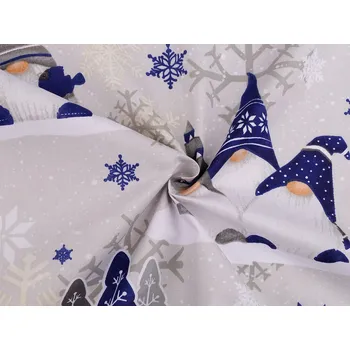 Vánoční bavlněná látka skřítek, barva 2 (CH8) šedá nejsvětlejší modrá