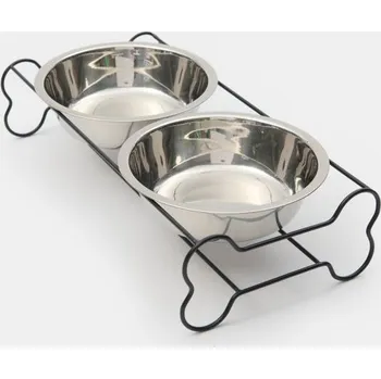 Miska pro psa Sinsay - Misky pro psa a kočku 2 pack se stojanem - sříbrná - 144GR-SLV - 144GR-SLV-ONE