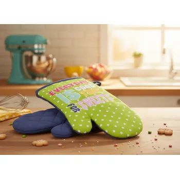 Chňapka Kuchyňské bavlněné rukavice - chňapky PICNIC, zelená, 100% bavlna 18x30 cm Balení 2 kusy - levá a pravá rukavice.