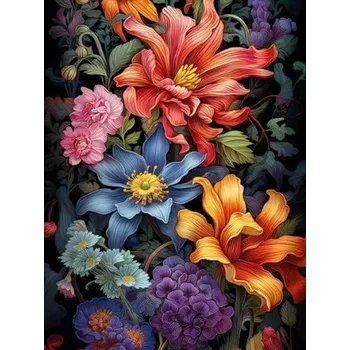 Diamantové malování Diamantové malování/Homfun - Barevné květiny I + třpytivé kamínky
