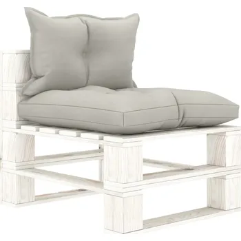 Zahradní pohovka vidaXL Zahradní středová pohovka z palet s mi poduškami dřevo [3052350] Barva polštáře: Taupe, Barva dřeva: Bílá