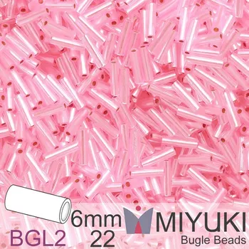 Korálek Korálky Miyuki Bugle Bead 6mm. Barva BGL2-22. Silverlined Pink Balení 10g.