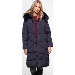 Tmavě modrý dámský dlouhý zimní prošívaný kabát BLH 818025 FF - dark blue Velikost: S