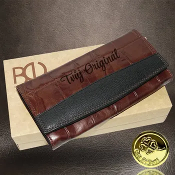 Peněženka Dámská prémiová kožená peněženka COMBO LEATHER s vlastním textem a monogramem – luxusní design Vyberte variantu: bez jakékoliv úpravy + Akce - zlatá mince Pro štěstí ZDARMA