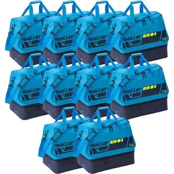 Saller SQUAD50 10 x Taška s dvojitým dnem BARVA: 144 světle modrá-tmavě modrá-neon žlutá Praktické řešení pro vaše sportovní potřeby