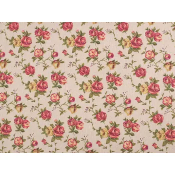 Bavlněná metráž / imitace lnu hrubší, růže, barva režná