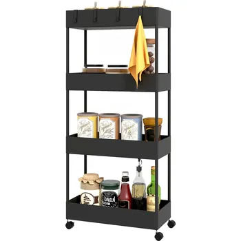 regál Kuchyňský pojízdný regál se 4 úrovněmi | černý