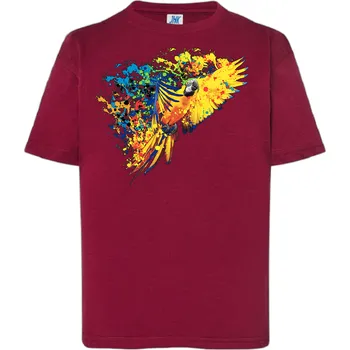 Chlapecké tričko detske-levne-bavlnene-tricko-potisk-zluty-papousek Barva: Burgundy - vínová, Dětská bavlněná trička JHK: M