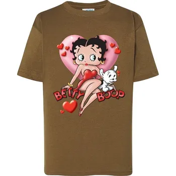 Dívčí tričko detske-levne-bavlnene-tricko-potisk-Betty-Boop-srdce Barva: Khaki, Dětská bavlněná trička JHK: S